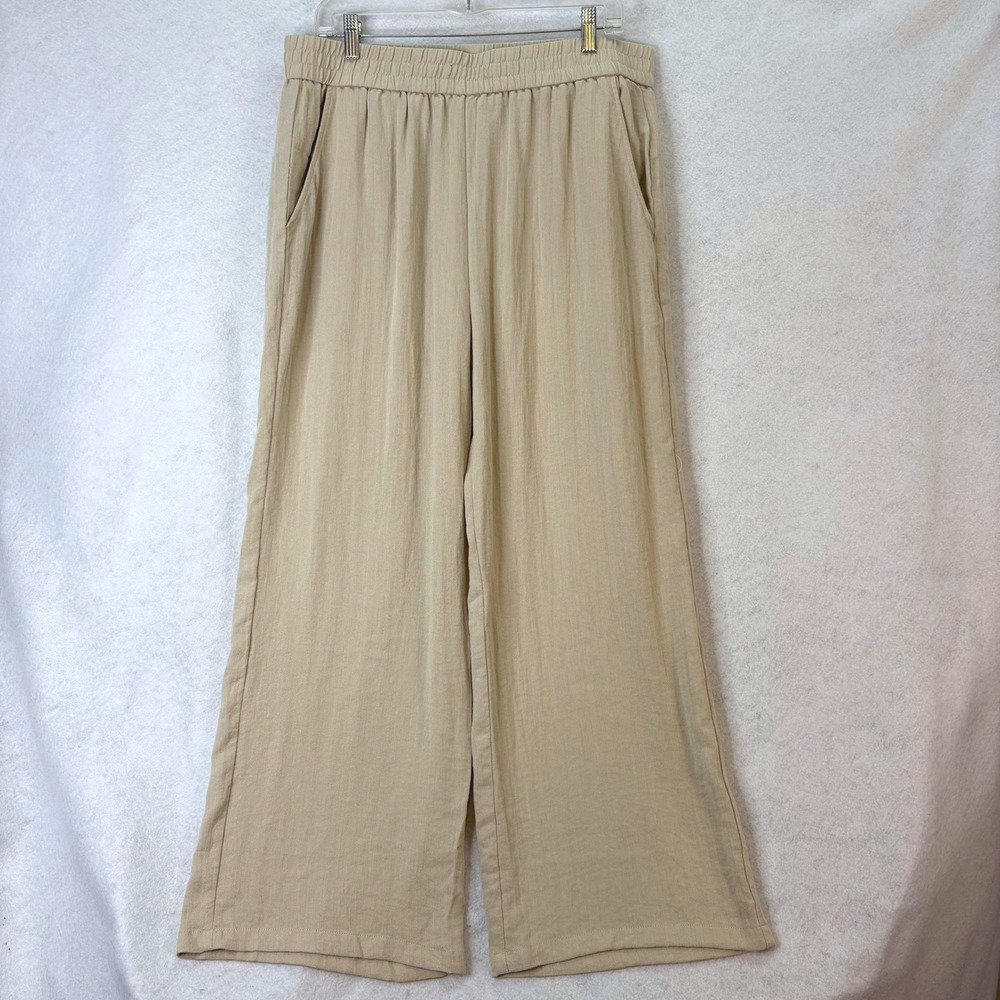 Halara Elastic Waist Wide Leg Khaki Pants Women XL Boho Coastal Grandma *No Cord